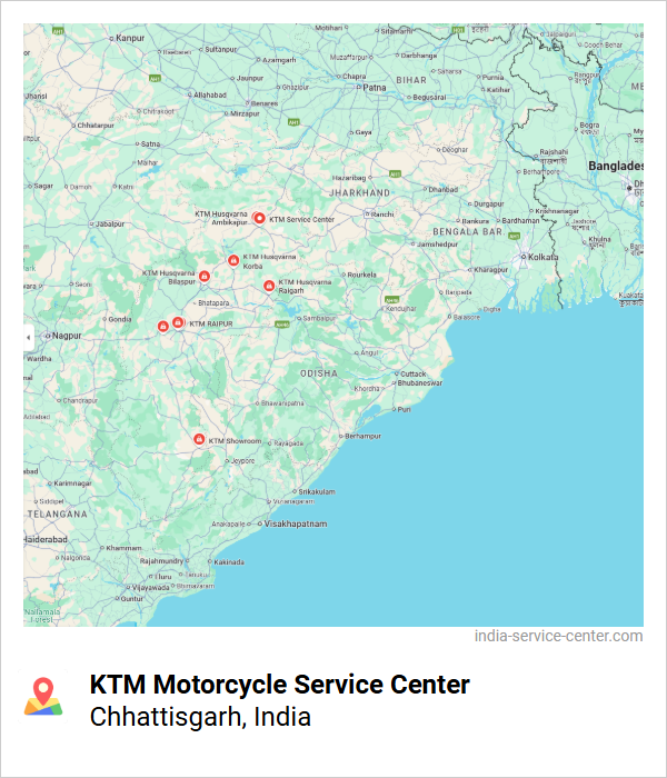 KTM Motorcycle Service Center Near Me, Chhattisgarh, India
